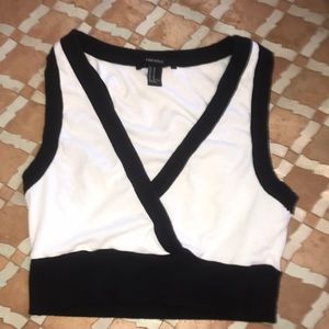 Black and white plunging crop top